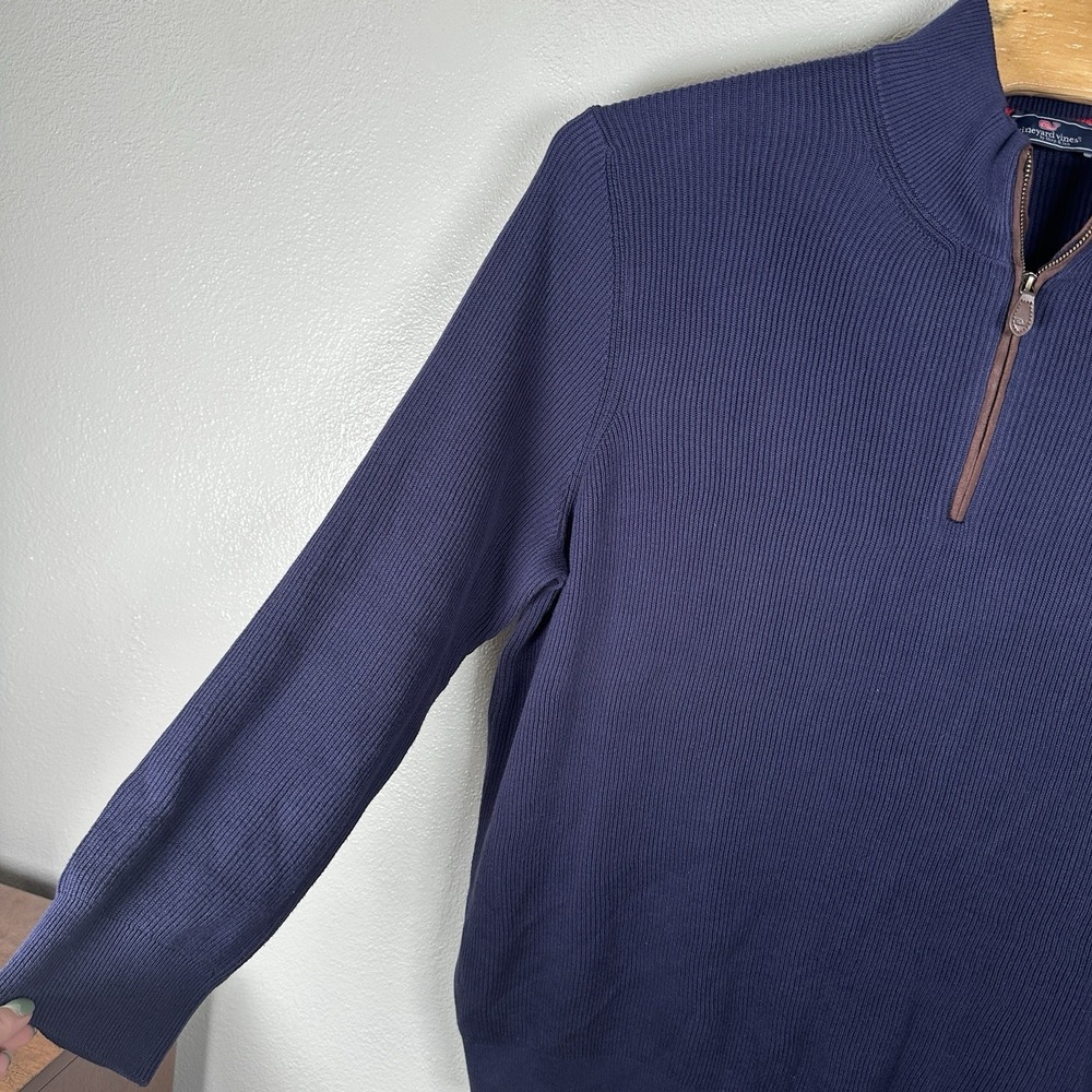 Vineyard Vines Mens Size XXL Fisherman Knit Sweater 1/4 Zip Navy Blue Mock Neck - Picture 3 of 7